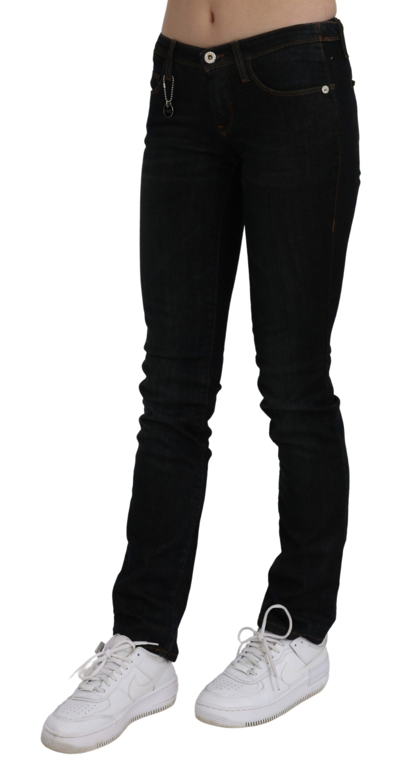 Schwarze Mid-Waist Skinny Jeans aus Baumwoll-Denim