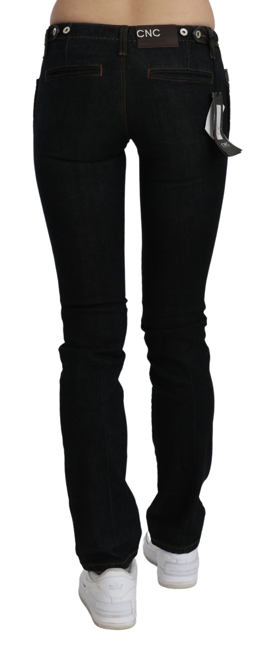 Schwarze Mid-Waist Skinny Jeans aus Baumwoll-Denim