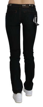 Schwarze Mid-Waist Skinny Jeans aus Baumwoll-Denim