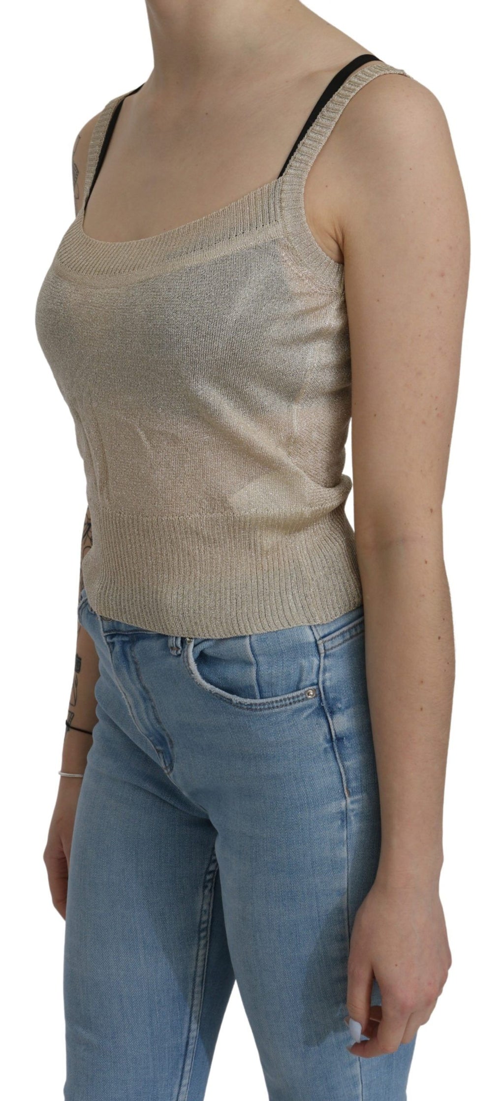 Beige ärmelloses Spaghetti-Träger-Tanktop, durchsichtiges Oberteil