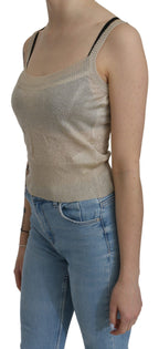 Beige ärmelloses Spaghetti-Träger-Tanktop, durchsichtiges Oberteil
