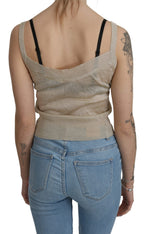 Beige ärmelloses Spaghetti-Träger-Tanktop, durchsichtiges Oberteil