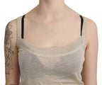 Beige ärmelloses Spaghetti-Träger-Tanktop, durchsichtiges Oberteil