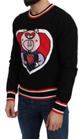 Schwarzer Kaschmir-Pullover "Schwein des Jahres"