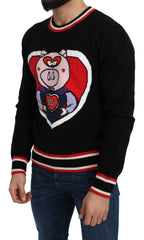 Schwarzer Kaschmir-Pullover "Schwein des Jahres"