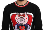 Schwarzer Kaschmir-Pullover "Schwein des Jahres"