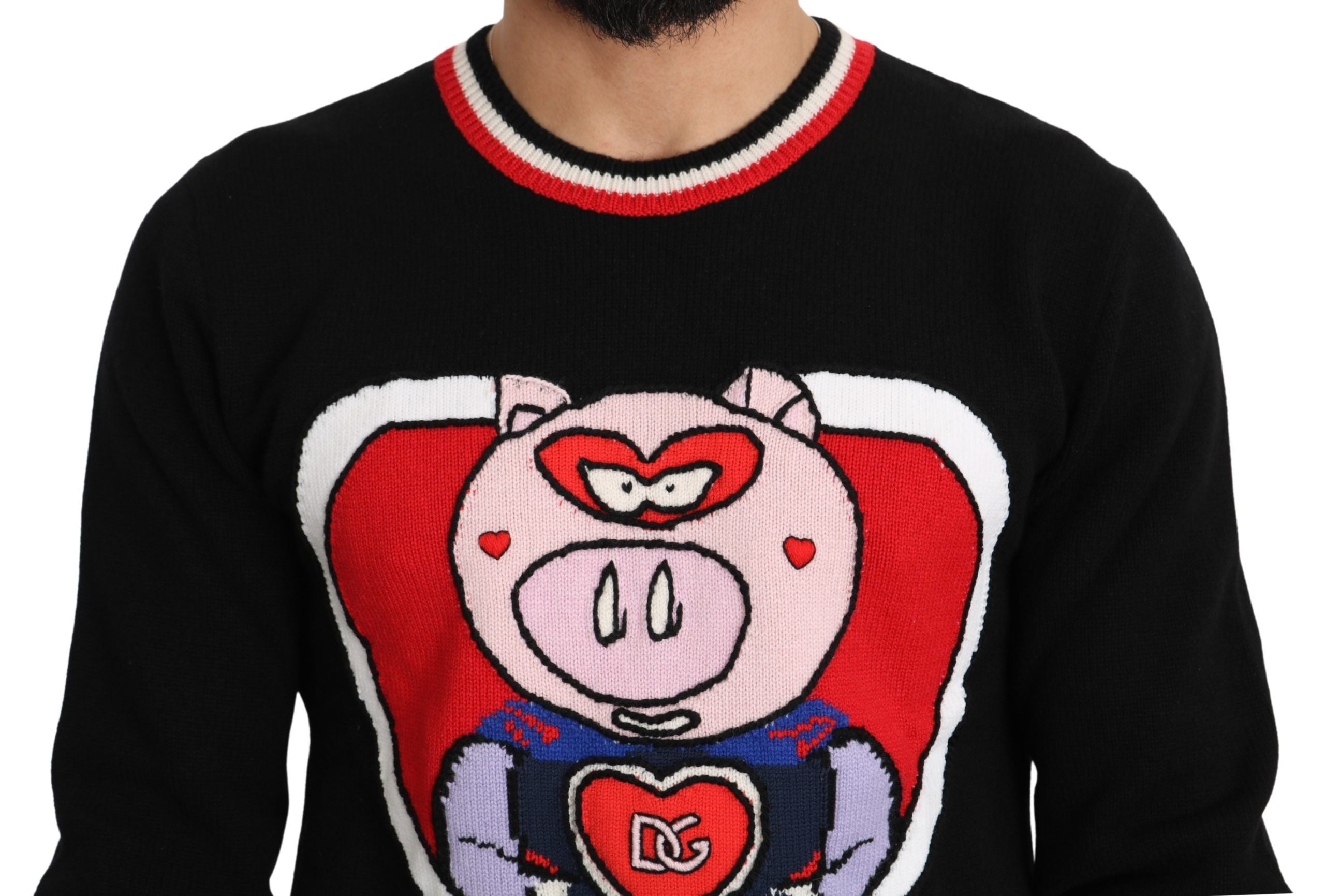 Schwarzer Kaschmir-Pullover "Schwein des Jahres"