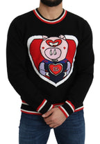 Schwarzer Kaschmir-Pullover "Schwein des Jahres"