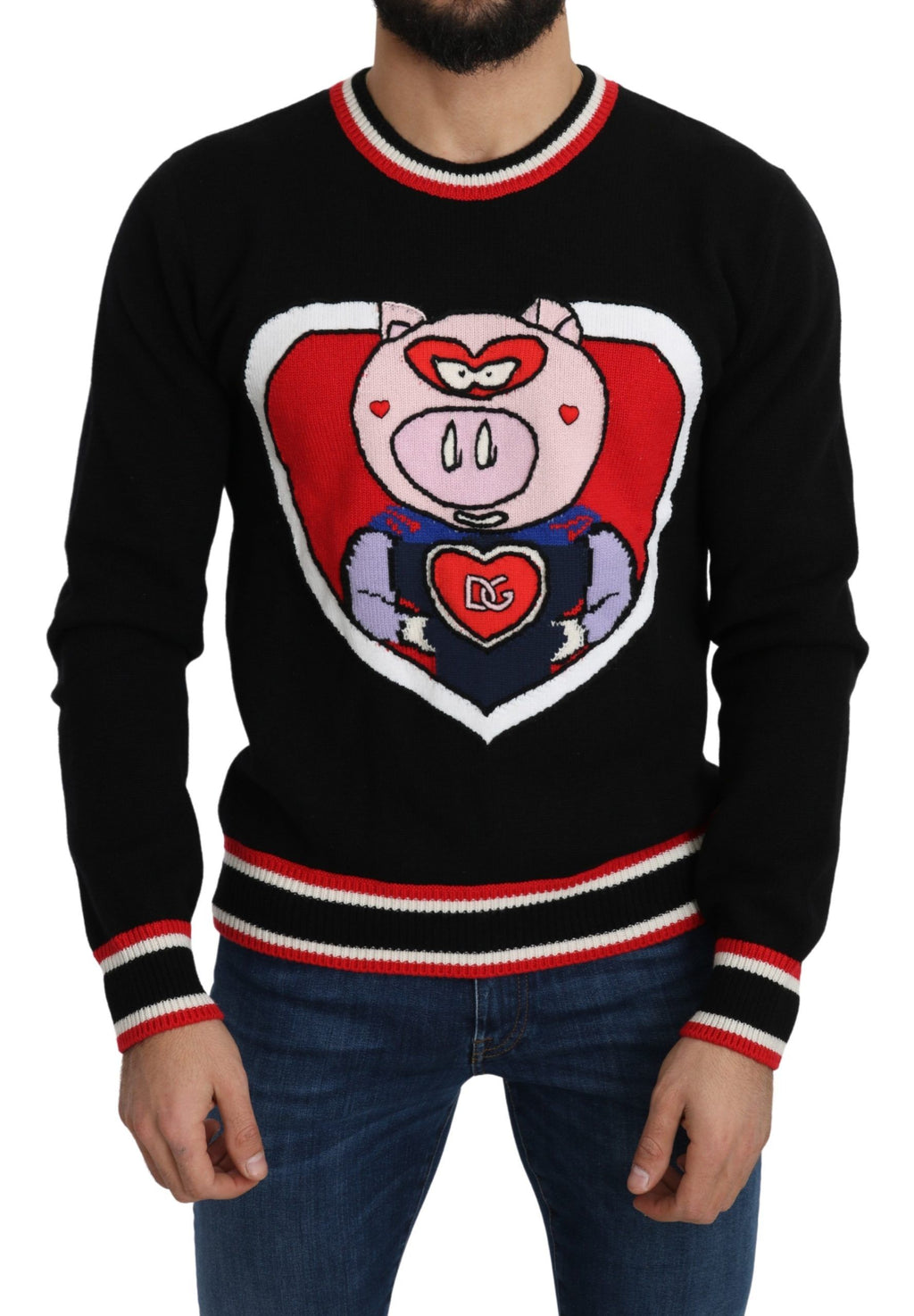 Schwarzer Kaschmir-Pullover "Schwein des Jahres"