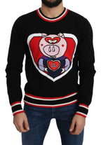 Schwarzer Kaschmir-Pullover "Schwein des Jahres"