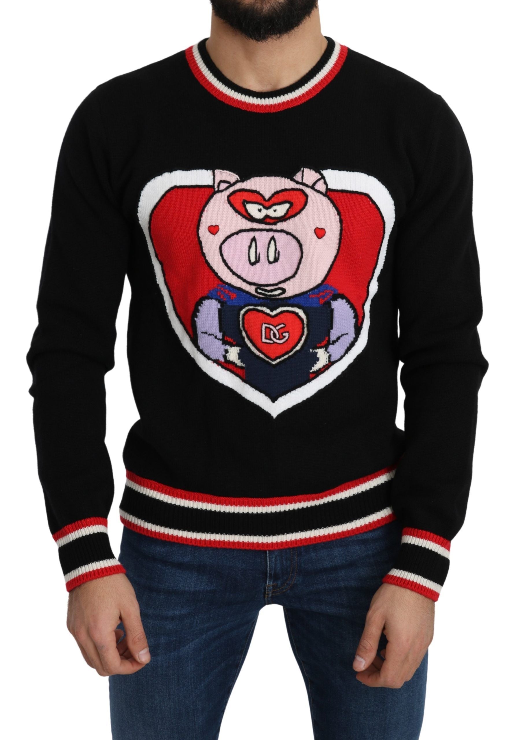 Schwarzer Kaschmir-Pullover "Schwein des Jahres"