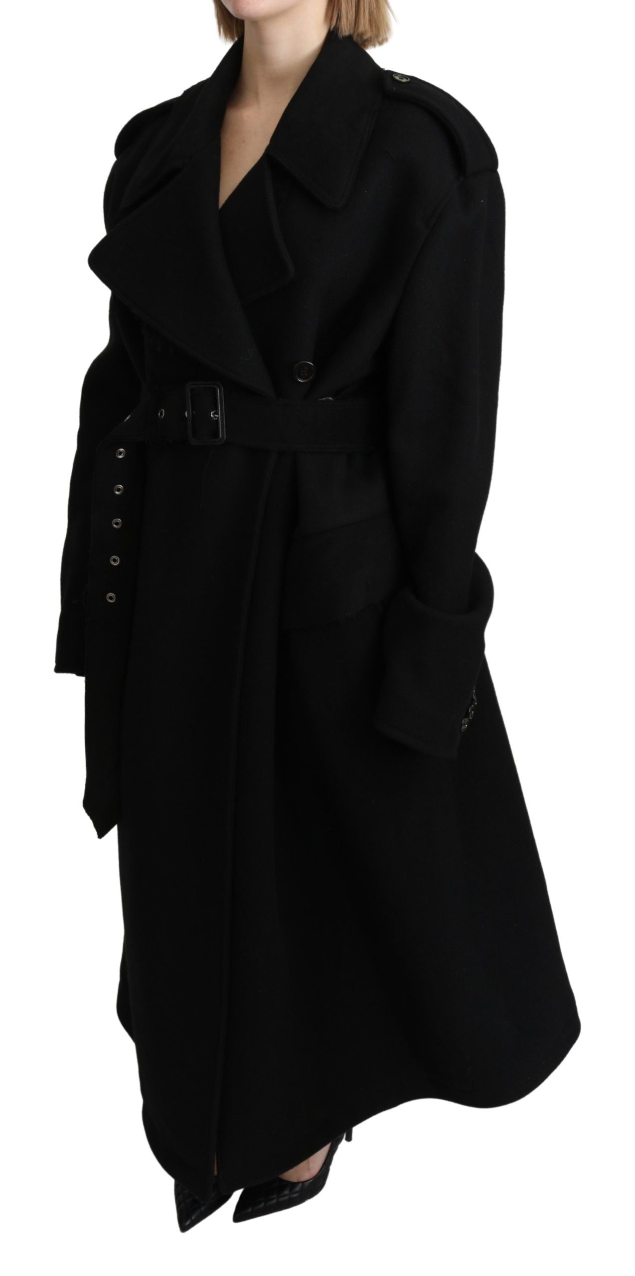Blazer-Trenchcoat aus Schurwolle in Schwarz
