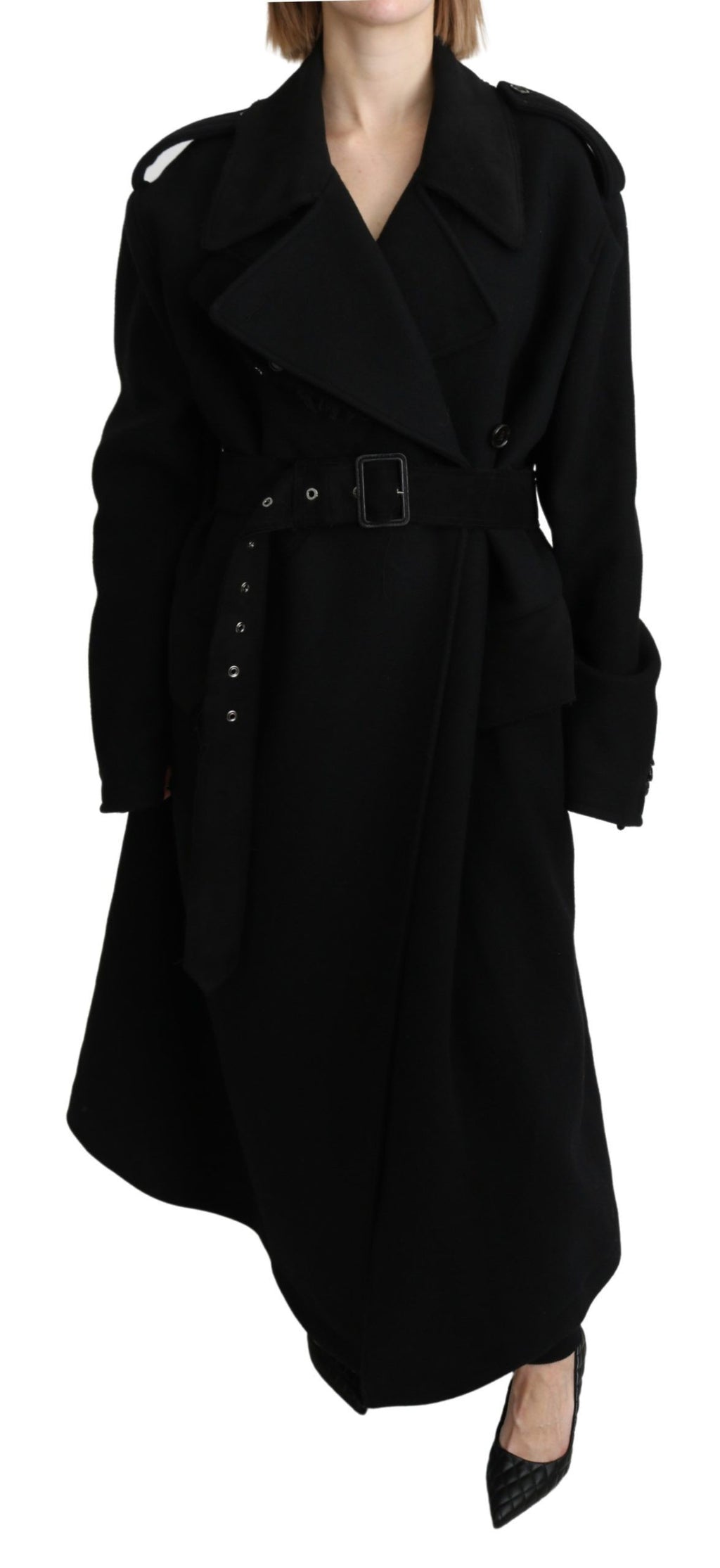 Blazer-Trenchcoat aus Schurwolle in Schwarz