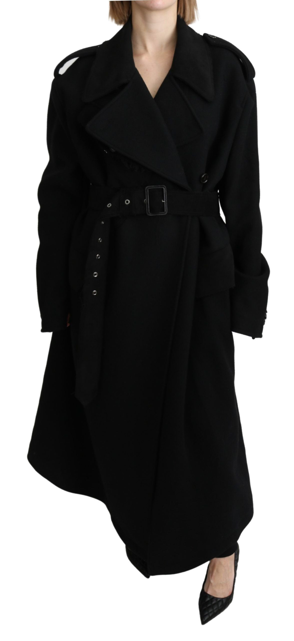 Blazer-Trenchcoat aus Schurwolle in Schwarz