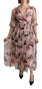 Pink Bengal Cat Print A-Linien Maxikleid aus Seide