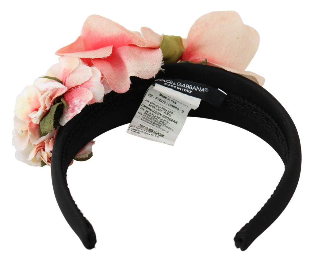 Pinke Seide Schwarzes Blumenstirnband Logo-Diadem
