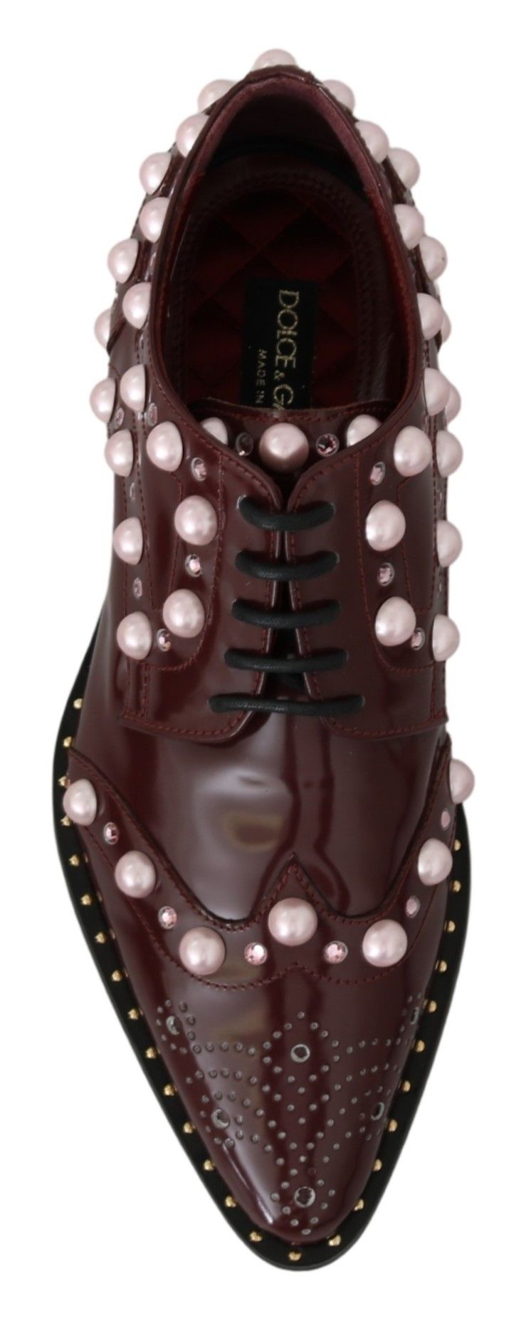 Bordeauxrotes Leder mit Kristallperlen, elegante Schuhe