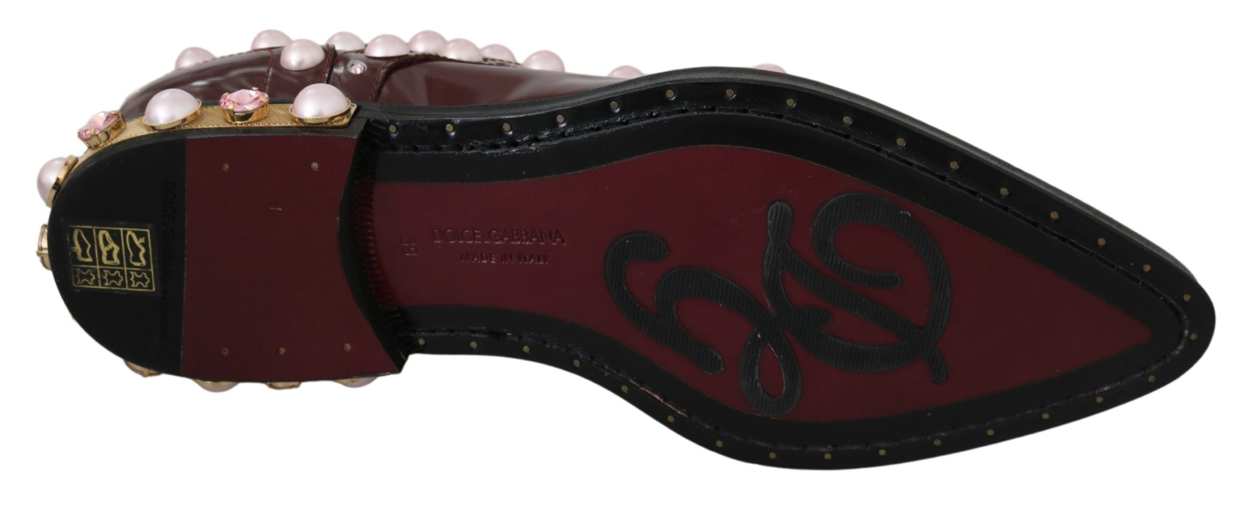 Bordeauxrotes Leder mit Kristallperlen, elegante Schuhe