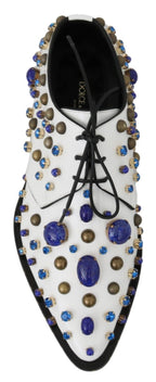Weiße Leder-Kristall-Kleid-Brogues