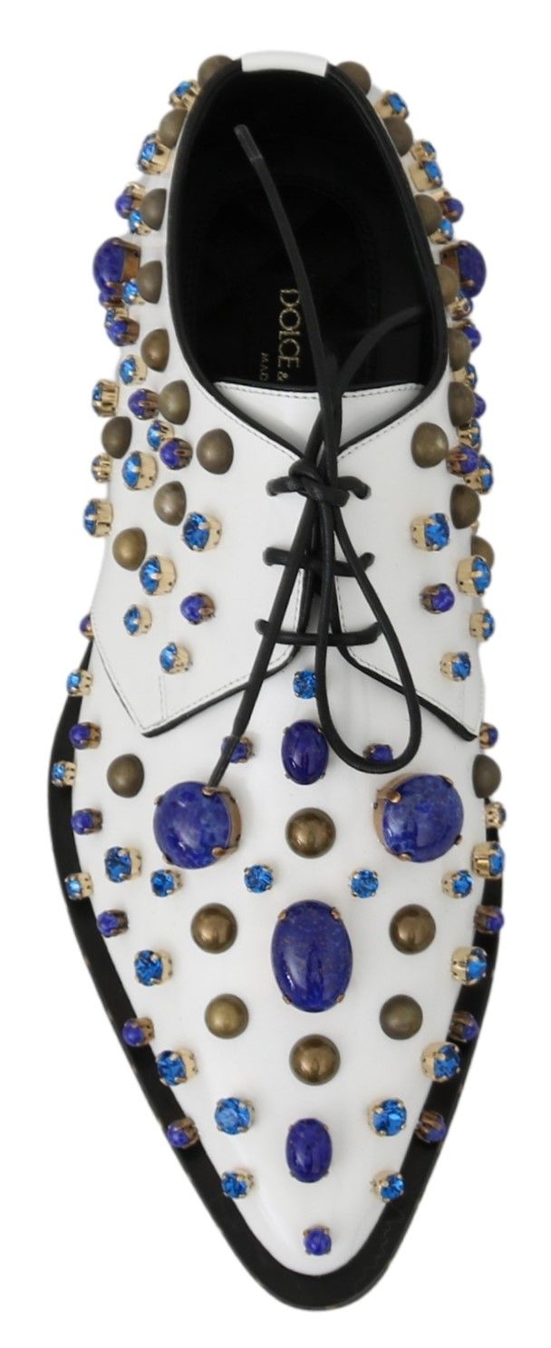 Weiße Leder-Kristall-Kleid-Brogues