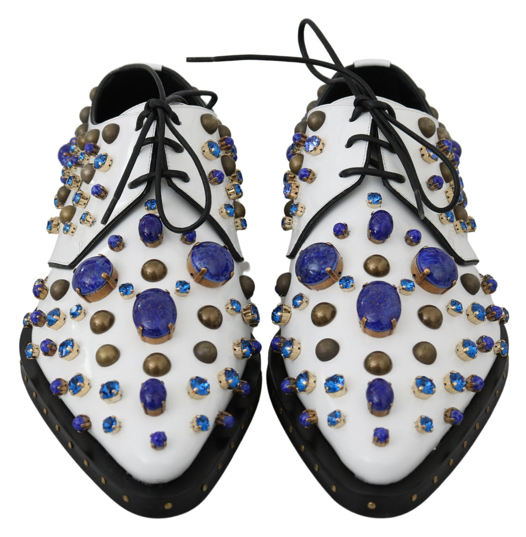Weiße Leder-Kristall-Kleid-Brogues
