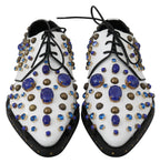 Weiße Leder-Kristall-Kleid-Brogues