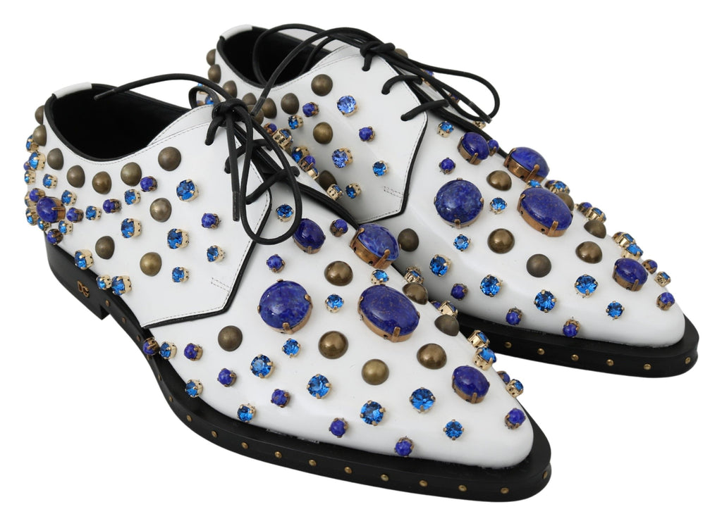 Weiße Leder-Kristall-Kleid-Brogues
