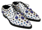 Weiße Leder-Kristall-Kleid-Brogues