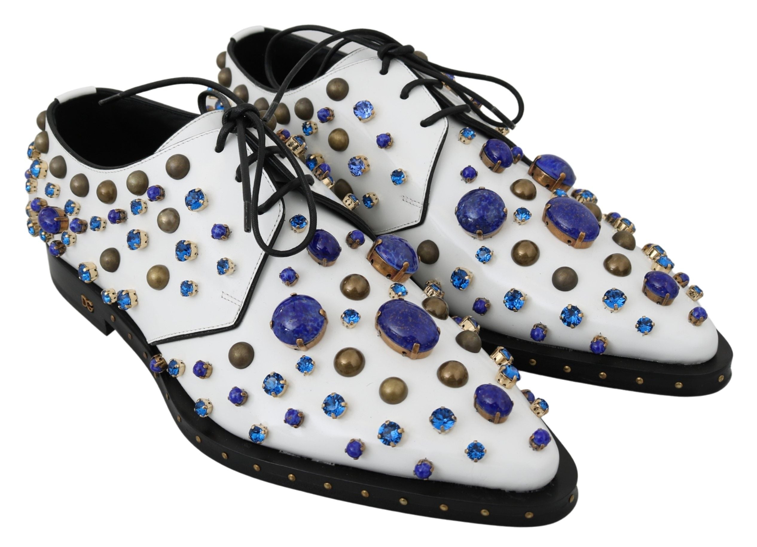 Weiße Leder-Kristall-Kleid-Brogues