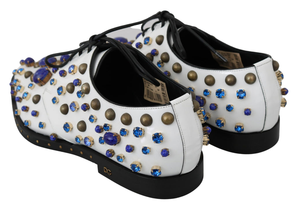 Weiße Leder-Kristall-Kleid-Brogues