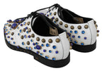 Weiße Leder-Kristall-Kleid-Brogues