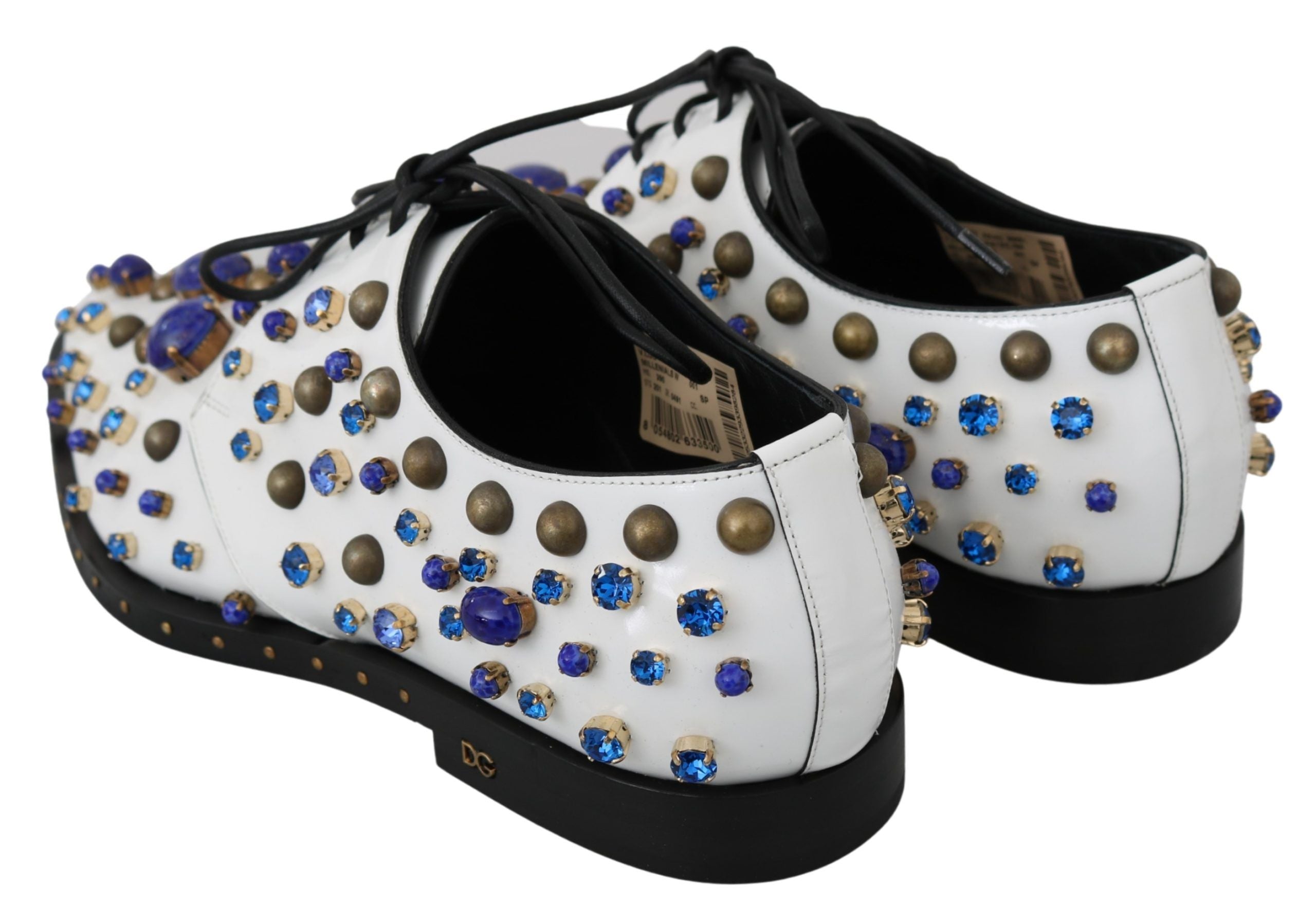 Weiße Leder-Kristall-Kleid-Brogues