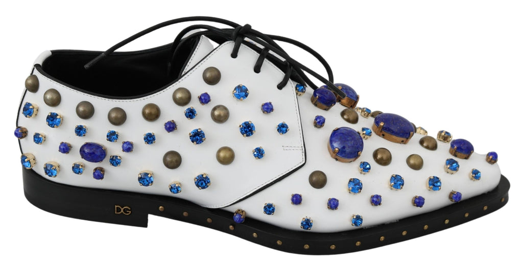 Weiße Leder-Kristall-Kleid-Brogues