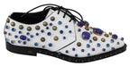 Weiße Leder-Kristall-Kleid-Brogues