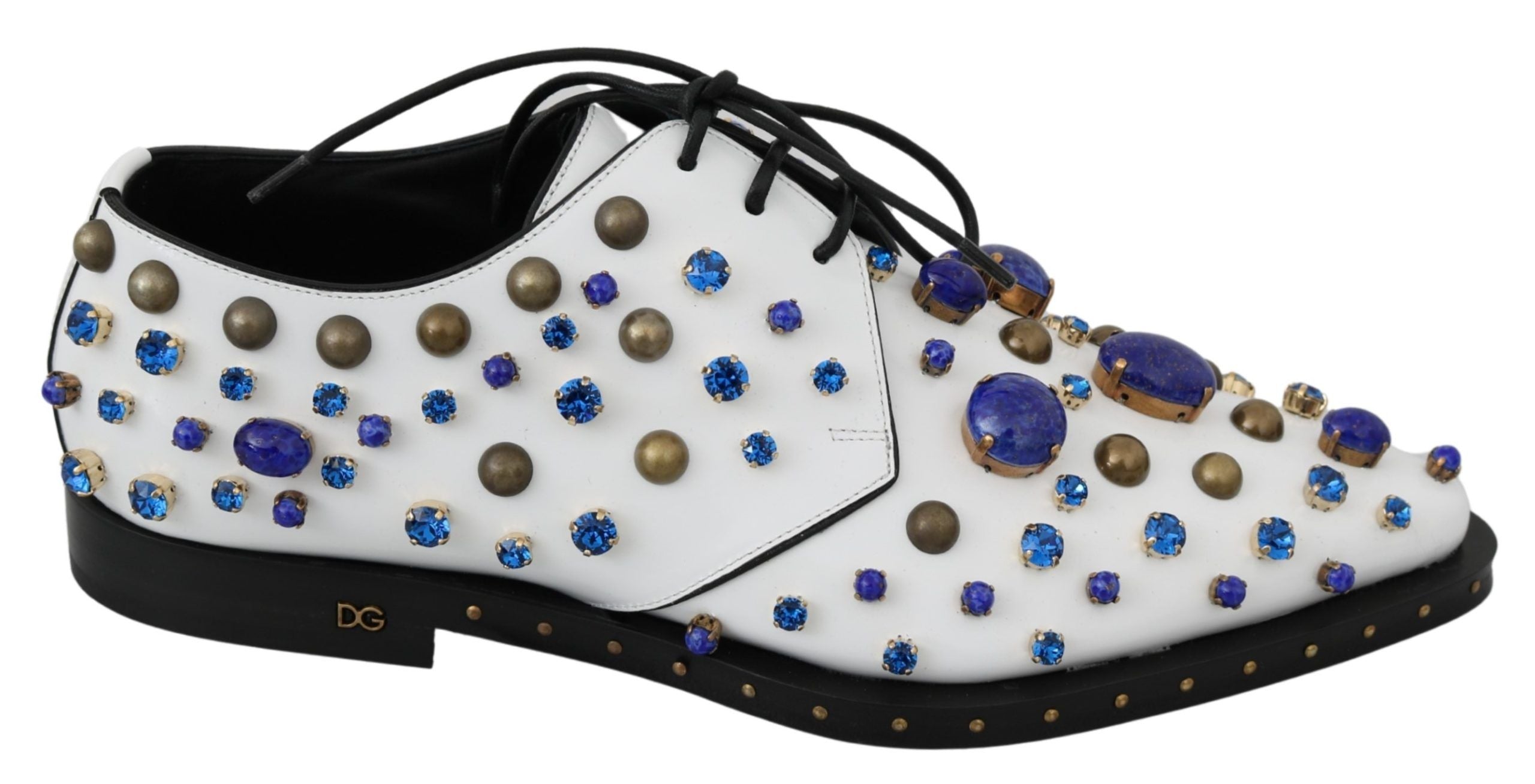 Weiße Leder-Kristall-Kleid-Brogues
