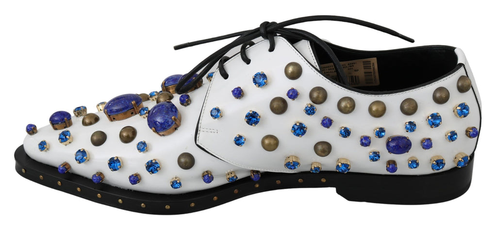 Weiße Leder-Kristall-Kleid-Brogues