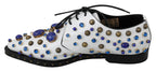 Weiße Leder-Kristall-Kleid-Brogues