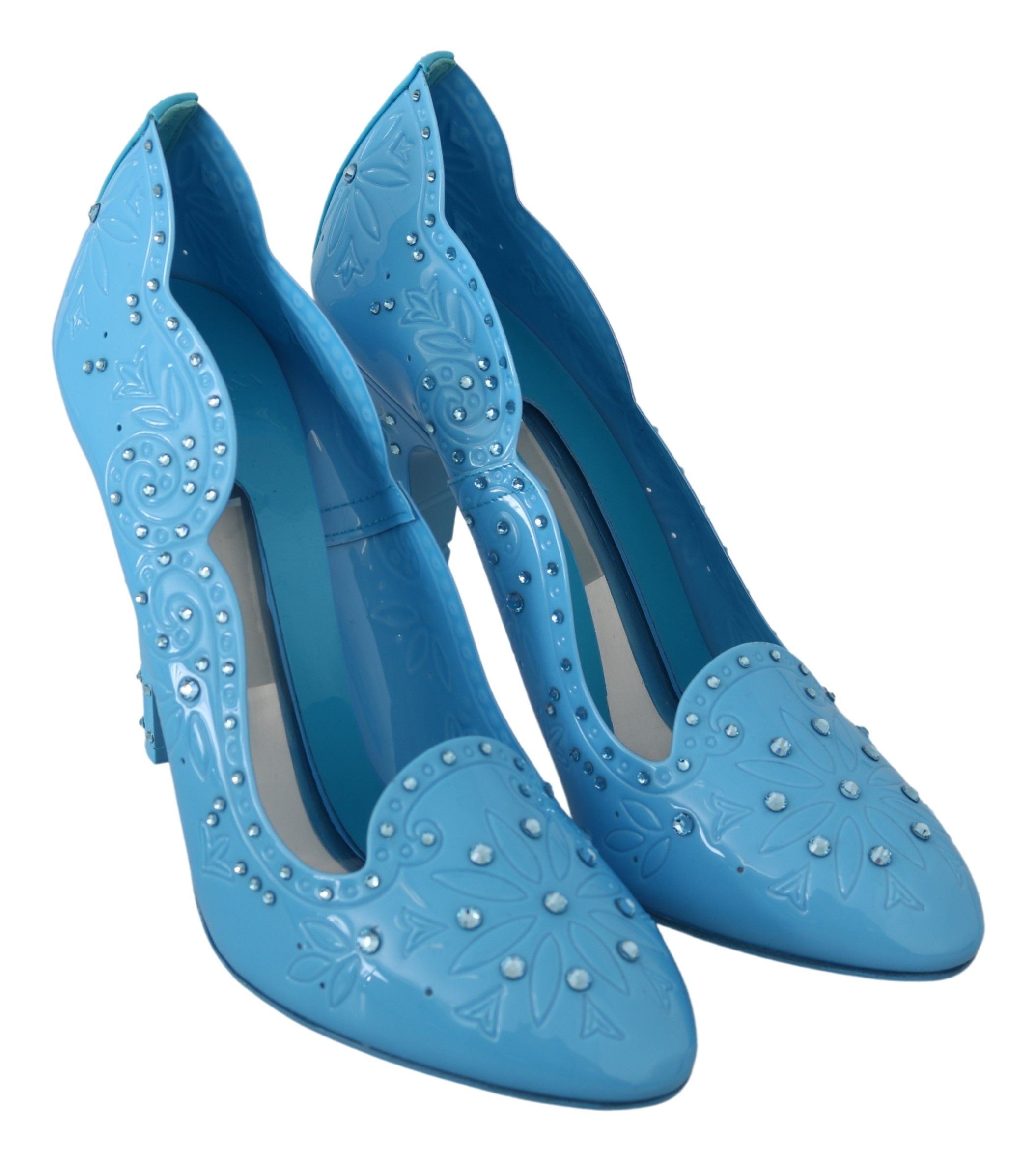 Blaue Kristall-Blumen-Aschenputtel-Absatzschuhe