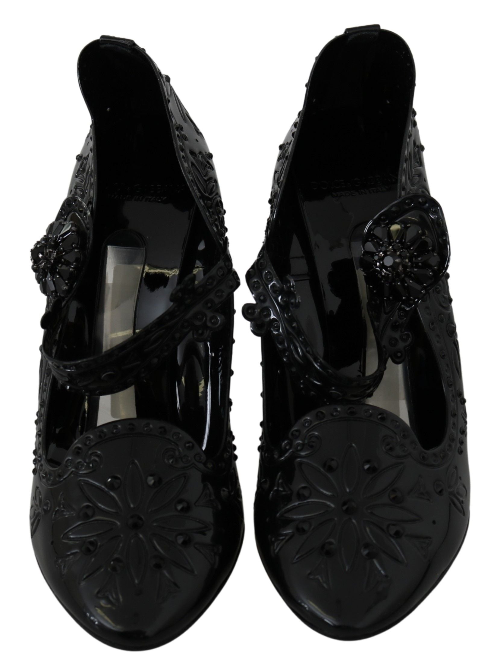 Schwarze Blumen-Kristall-CINDERELLA-Absatzschuhe