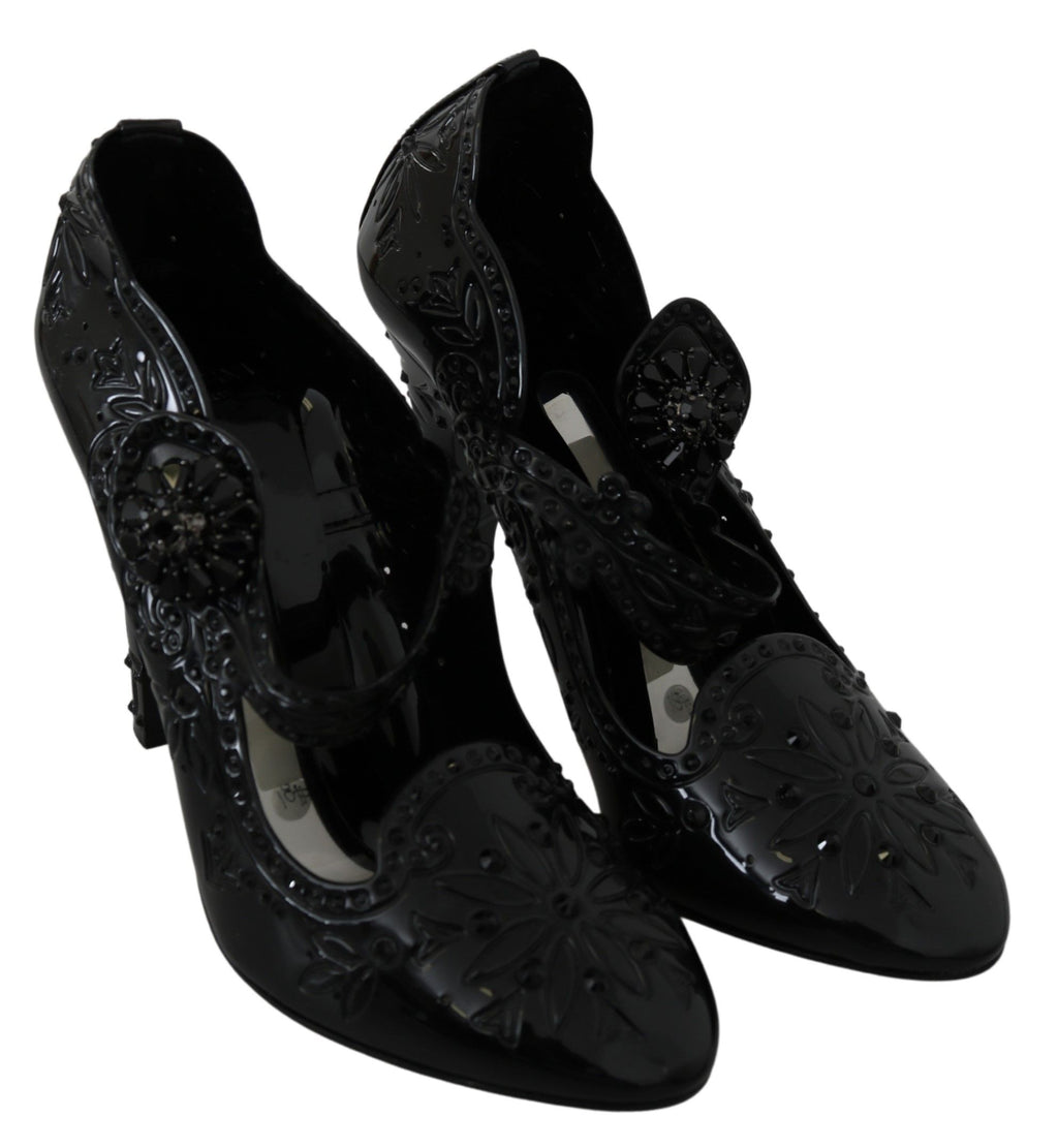 Schwarze Blumen-Kristall-CINDERELLA-Absatzschuhe