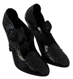 Schwarze Blumen-Kristall-CINDERELLA-Absatzschuhe