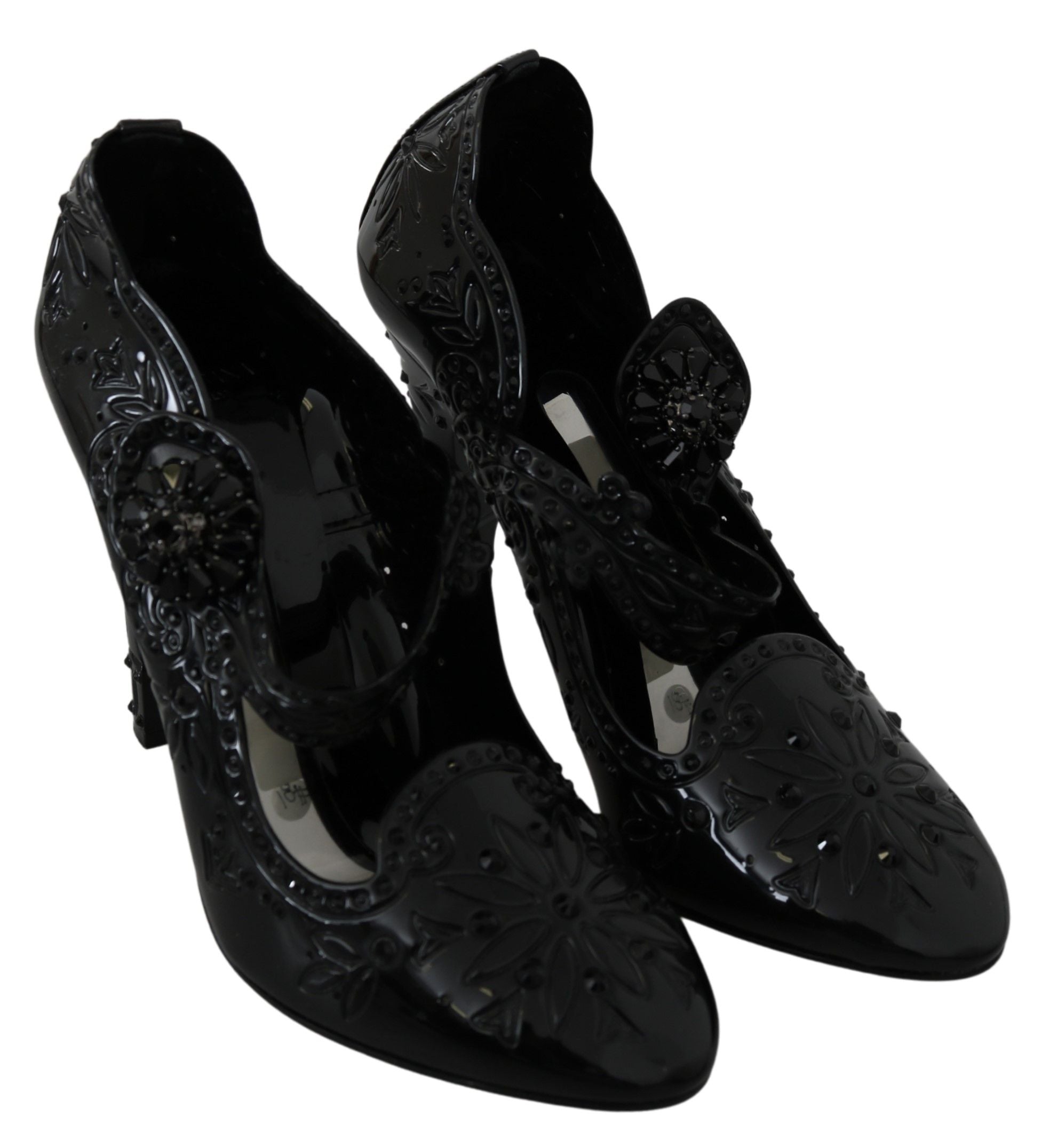 Schwarze Blumen-Kristall-CINDERELLA-Absatzschuhe