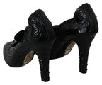Schwarze Blumen-Kristall-CINDERELLA-Absatzschuhe