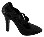 Schwarze Blumen-Kristall-CINDERELLA-Absatzschuhe