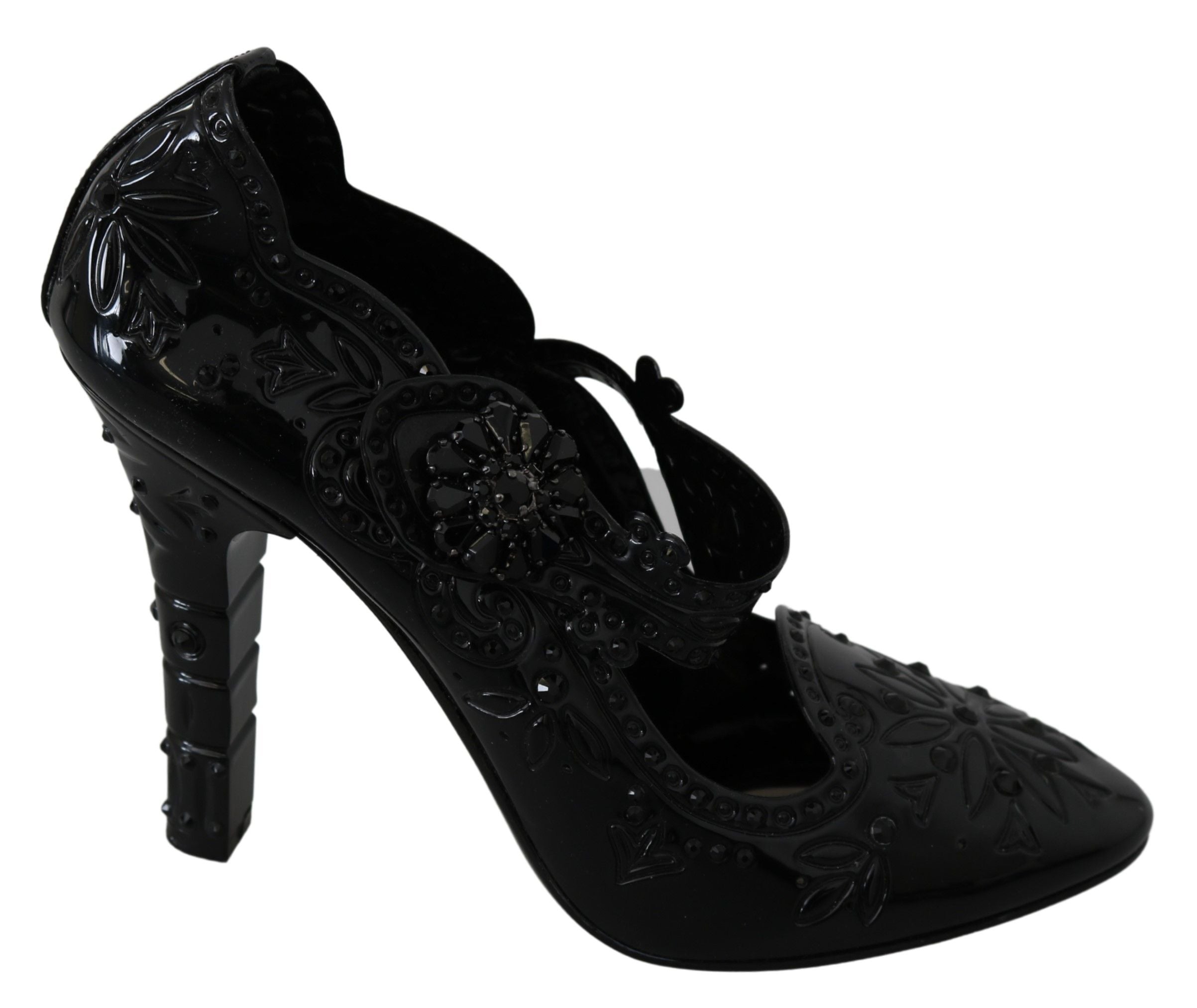 Schwarze Blumen-Kristall-CINDERELLA-Absatzschuhe