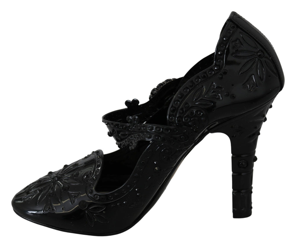 Schwarze Blumen-Kristall-CINDERELLA-Absatzschuhe