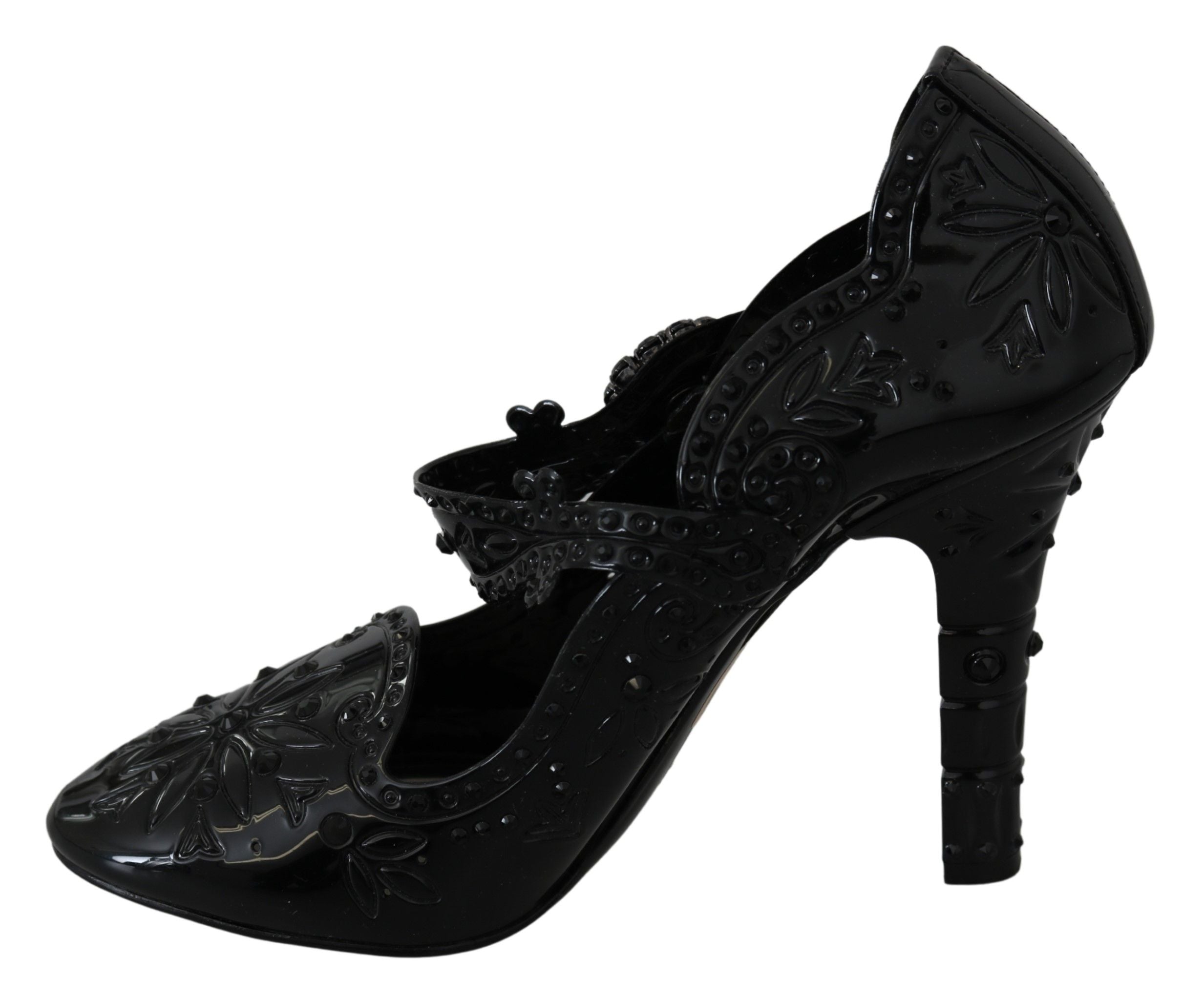 Schwarze Blumen-Kristall-CINDERELLA-Absatzschuhe