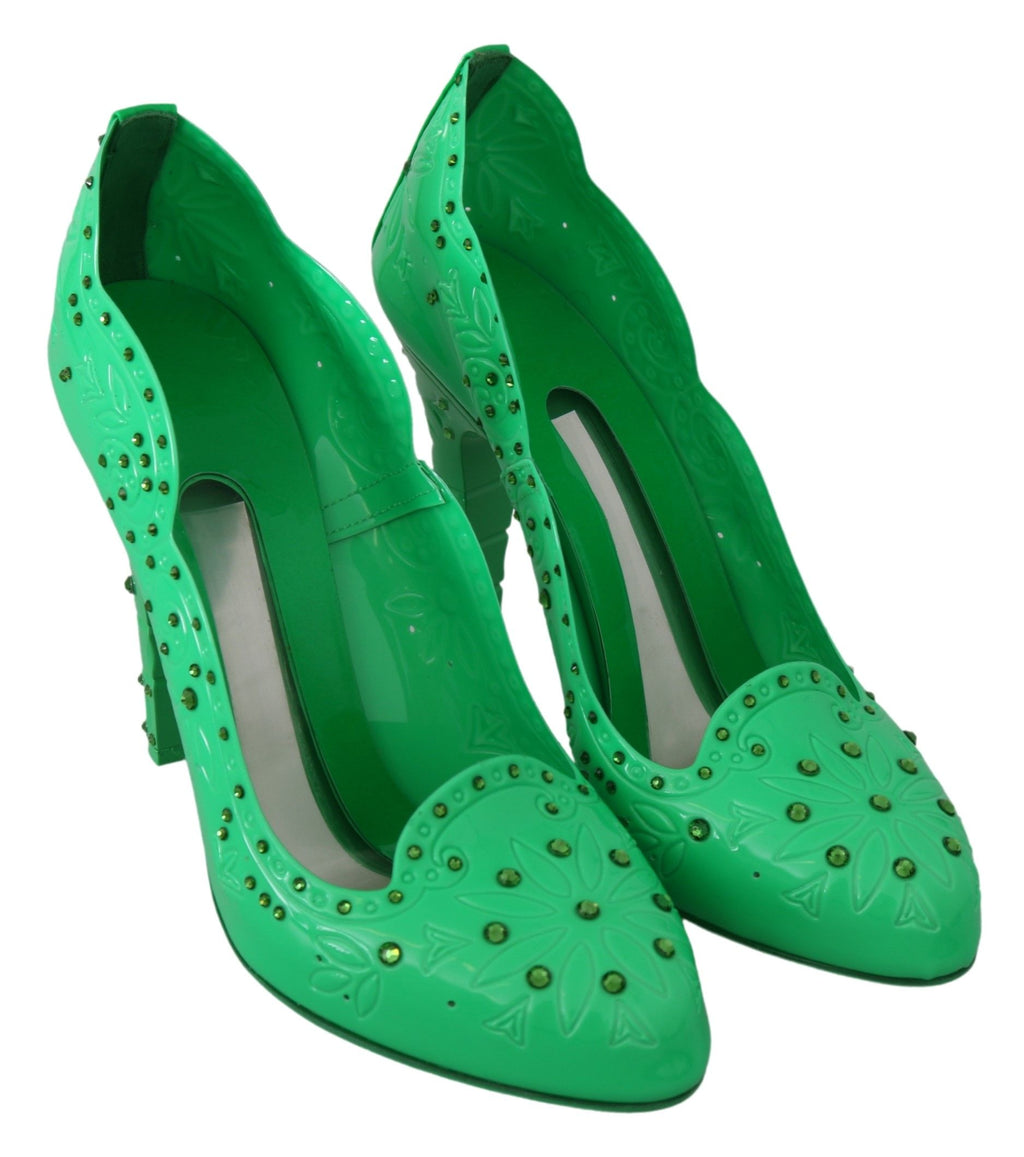 Grüne Kristall-Blumen-Aschenputtel-Absatzschuhe