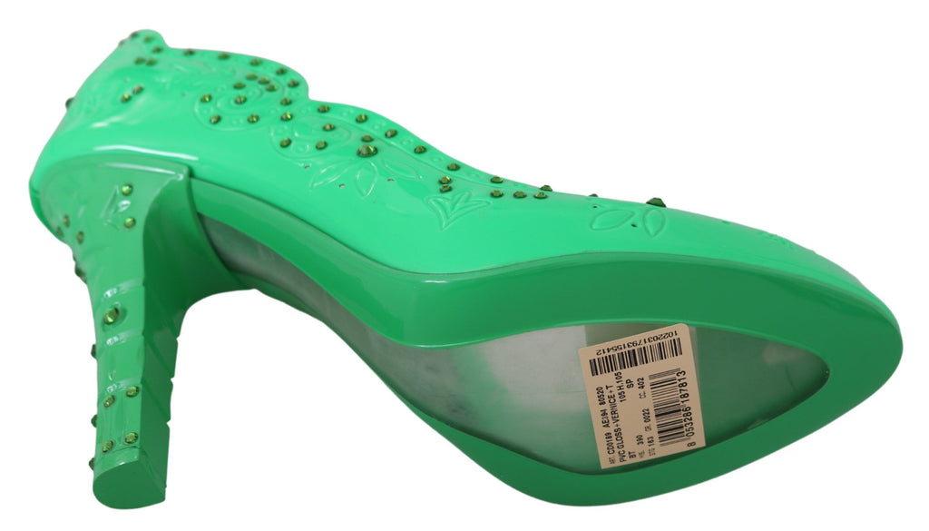 Grüne Kristall-Blumen-Aschenputtel-Absatzschuhe