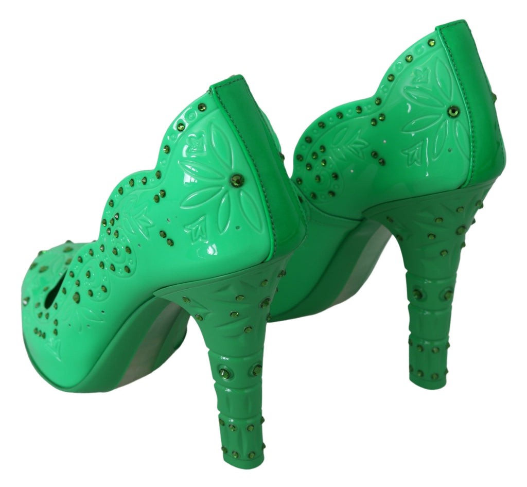 Grüne Kristall-Blumen-Aschenputtel-Absatzschuhe